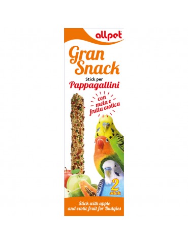 Allpet Gran Snack - 2 Stick per Pappagallini con Mela e Frutta Esotica 60gr